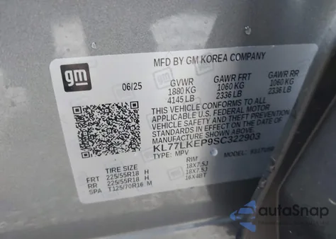 2025 Chevrolet Trax Fwd Activ z USA, uszkodzony, nr VIN KL77LKEP9SC322903